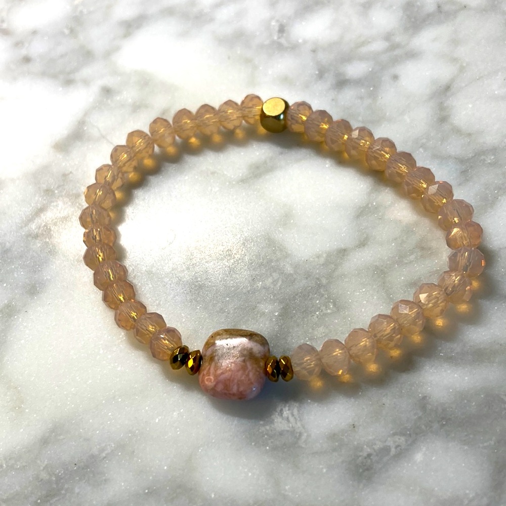 Rhodonite & pale pink Swarovski crystal bracelet